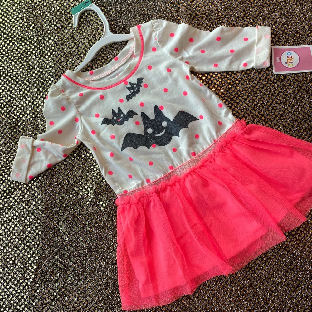 NWT Circo 18M HalloweenDress Glittery Bats, Hot Pink PolkaDots&Tulle
